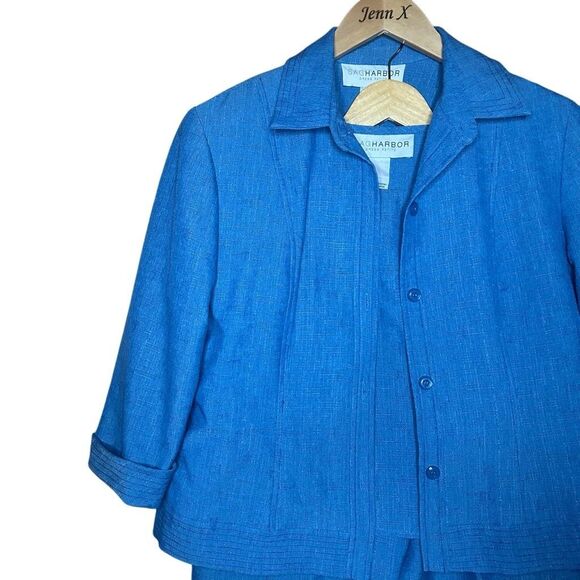 VTG Sag Harbor Blue 3/4 Sleeve Blazer Size 12P Pants Size 8P Suit Separates Form - Picture 2 of 14